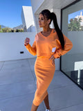 Mathilde | Women's Two-Piece Sweatshirt and Dress Set, Relaxed Layering Set | Animated Apparel | Orange