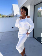 Mathilde | Women's Two-Piece Sweatshirt and Dress Set, Relaxed Layering Set | Animated Apparel | White