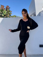 Mathilde | Women's Two-Piece Sweatshirt and Dress Set, Relaxed Layering Set | Animated Apparel | Black