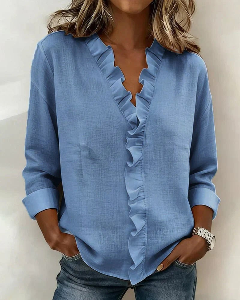 Matilda | Women's Lightweight V-Neck Blouse - Blue
