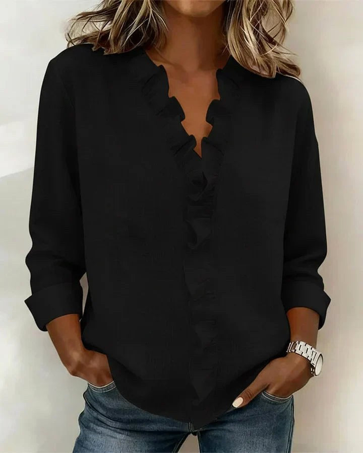 Matilda | Women's Lightweight V-Neck Blouse - Black