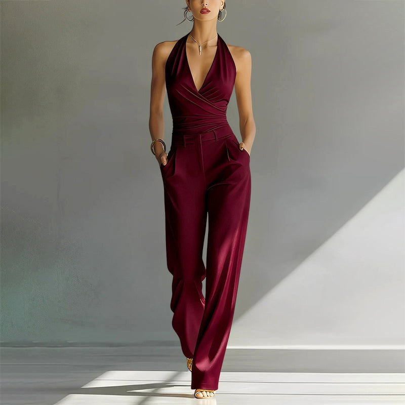 Evelyn | Women's Wide-Leg Jumpsuit with Wrap Front, V-Neck Two-Piece Set | Animated Apparel