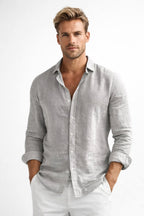 Matthew | Men's Linen Button-Down Shirt, Long Sleeve Relaxed Fit Shirt | Animated Apparel | Grey