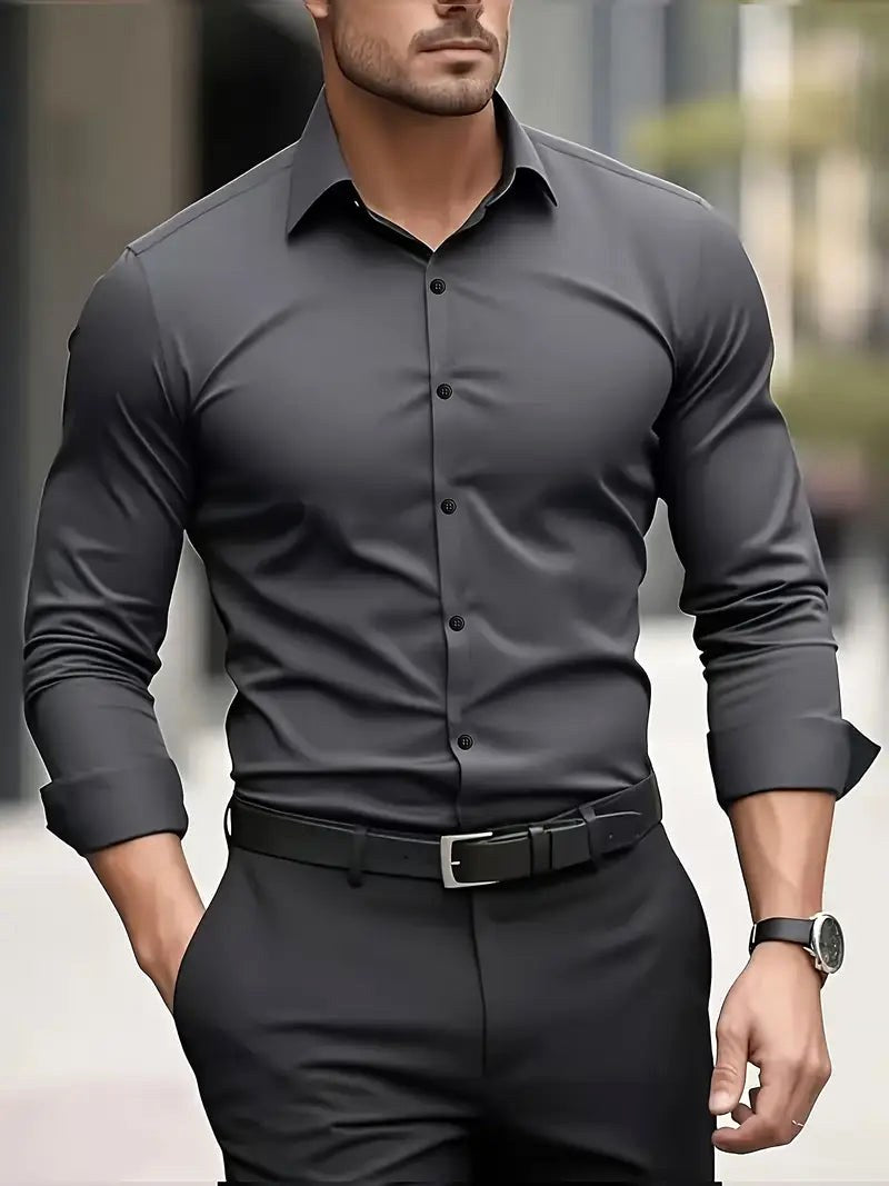 Aaron | Men's Slim-Fit Business Shirt, Classic Long-Sleeve Shirt | Animated Apparel