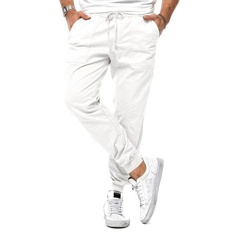 Max | Men's Slim-Fit Jogger Trousers, Drawstring Waist Casual Trousers | Animated Apparel | White