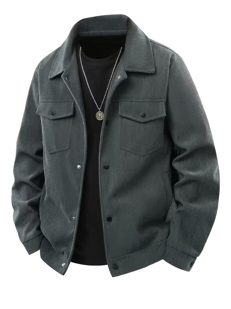 Wesley | Men's Corduroy Jacket with Classic Collar, Casual Overshirt | Animated Apparel