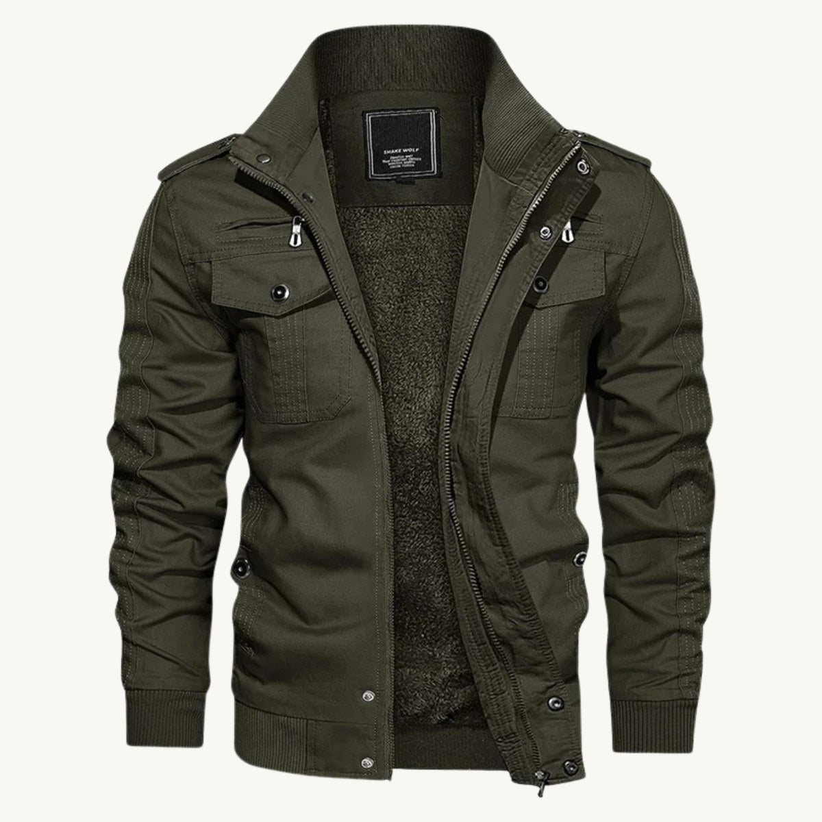 Maxwell | Men's Fleece-Lined Zip-Up Jacket, Military-Style Autumn Coat | Animated Apparel