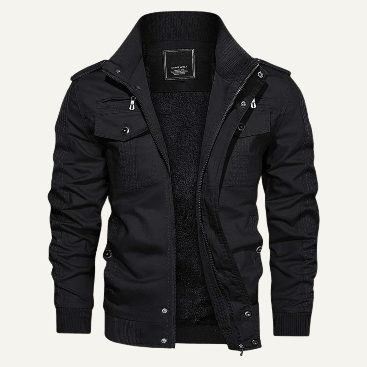 Maxwell | Men's Fleece-Lined Zip-Up Jacket, Military-Style Autumn Coat | Animated Apparel