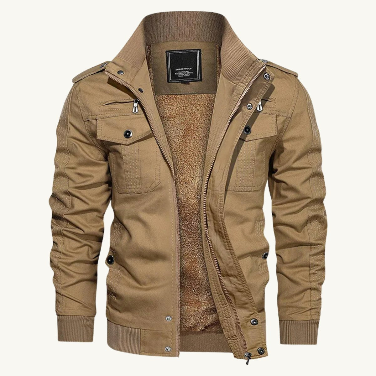 Maxwell | Men's Fleece-Lined Zip-Up Jacket, Military-Style Autumn Coat | Animated Apparel