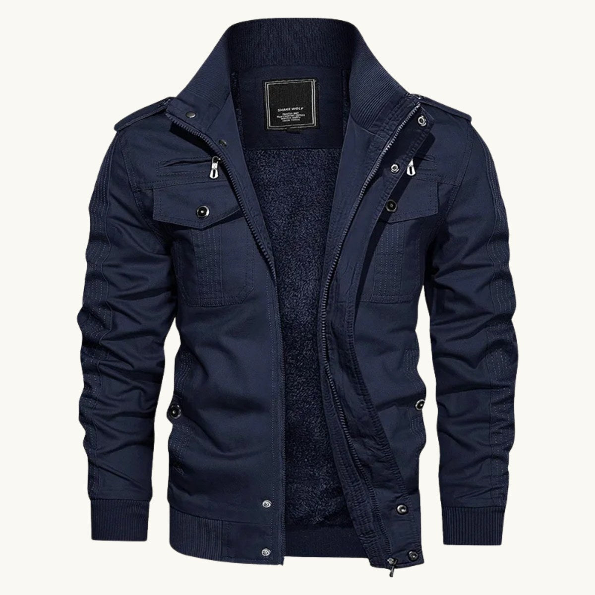 Maxwell | Men's Fleece-Lined Zip-Up Jacket, Military-Style Autumn Coat | Animated Apparel