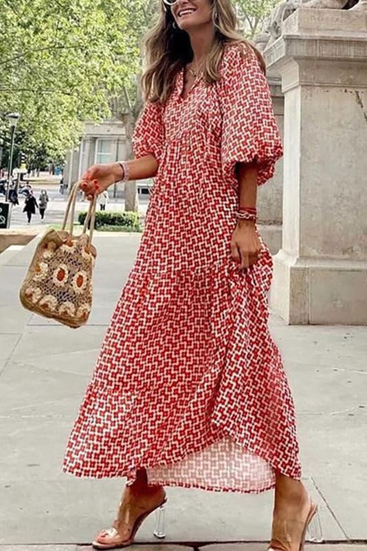 Meadow | Women's Boho Floral Puff Sleeve Maxi Dress - image 11