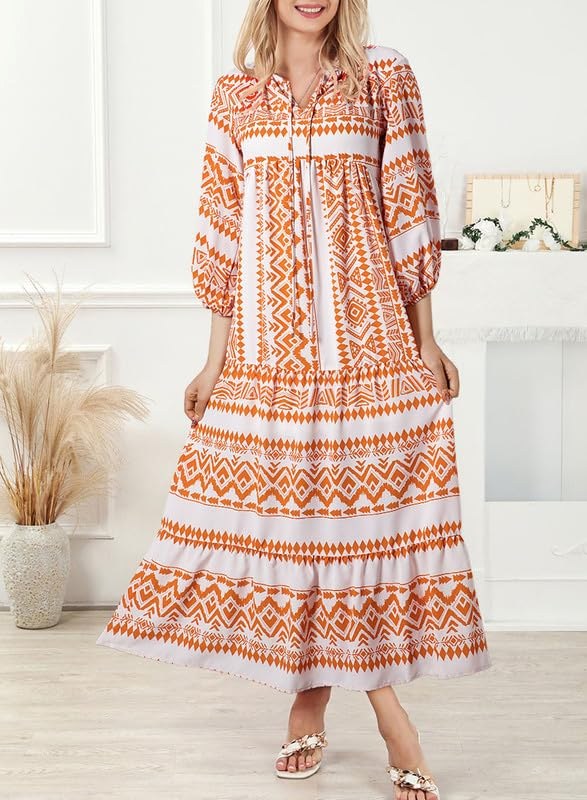 Meadow | Women's Boho Floral Puff Sleeve Maxi Dress - image 15