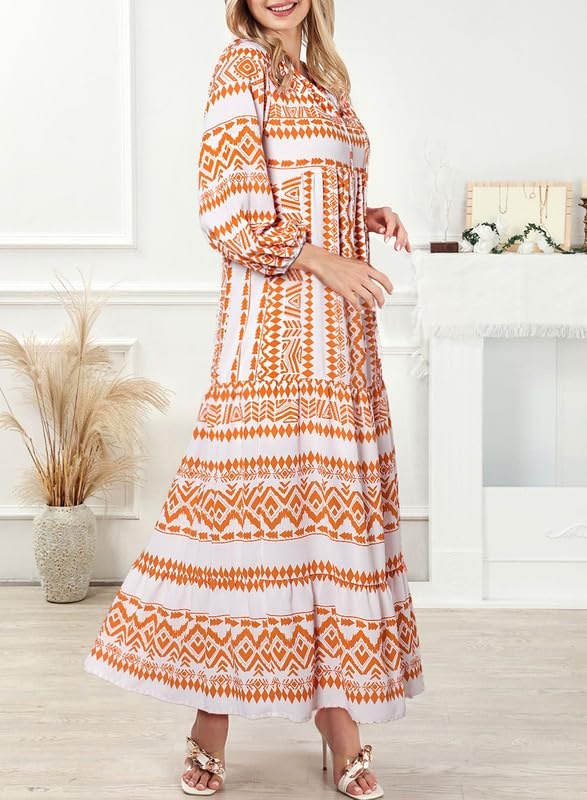 Meadow | Women's Boho Floral Puff Sleeve Maxi Dress - image 16