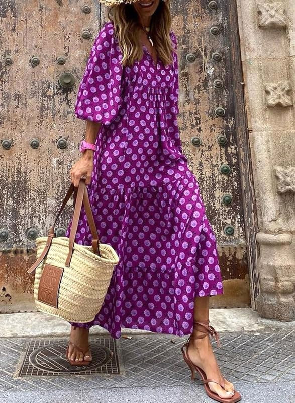 Meadow | Women's Boho Floral Puff Sleeve Maxi Dress - image 18