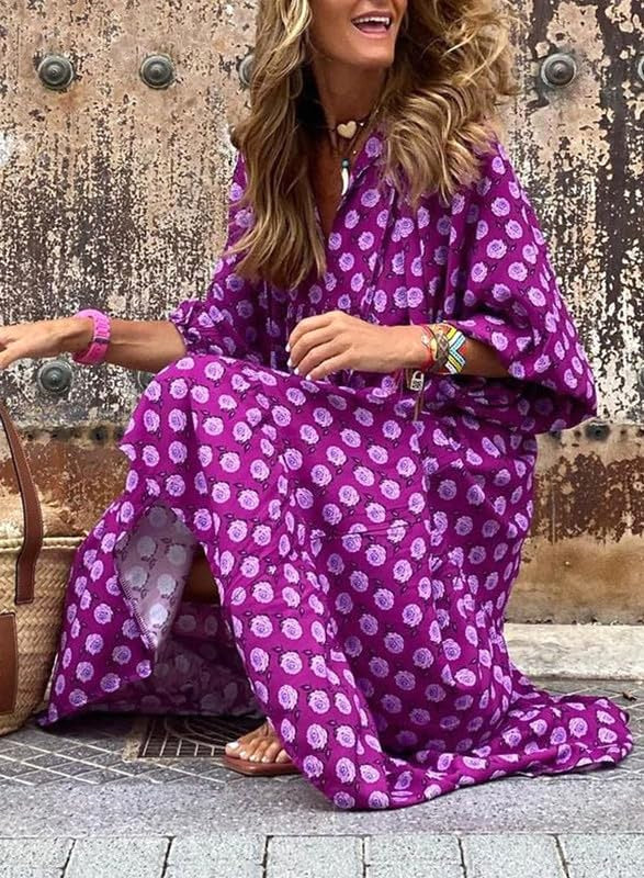Meadow | Women's Boho Floral Puff Sleeve Maxi Dress - image 19