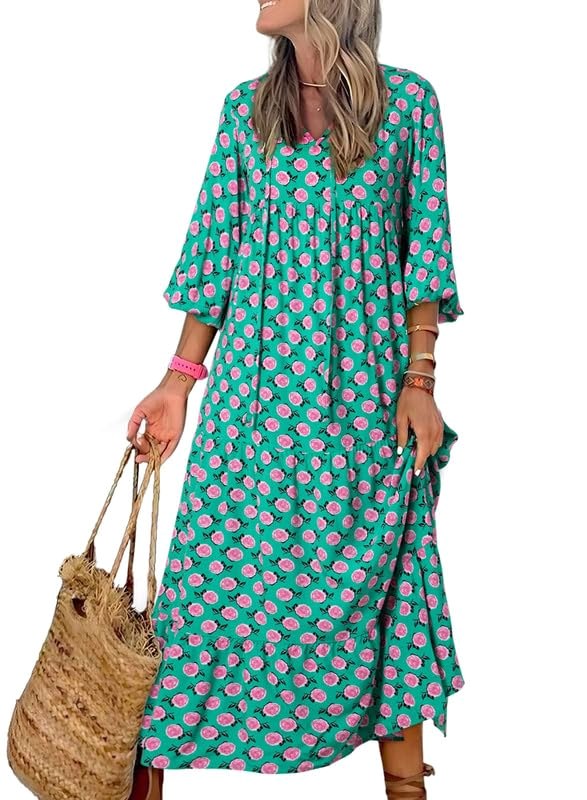 Meadow | Women's Boho Floral Puff Sleeve Maxi Dress - image 20