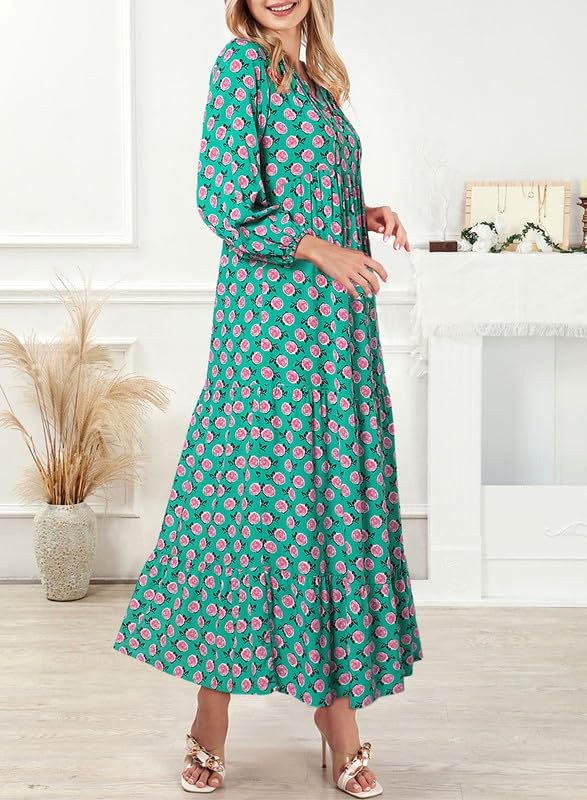 Meadow | Women's Boho Floral Puff Sleeve Maxi Dress - image 7