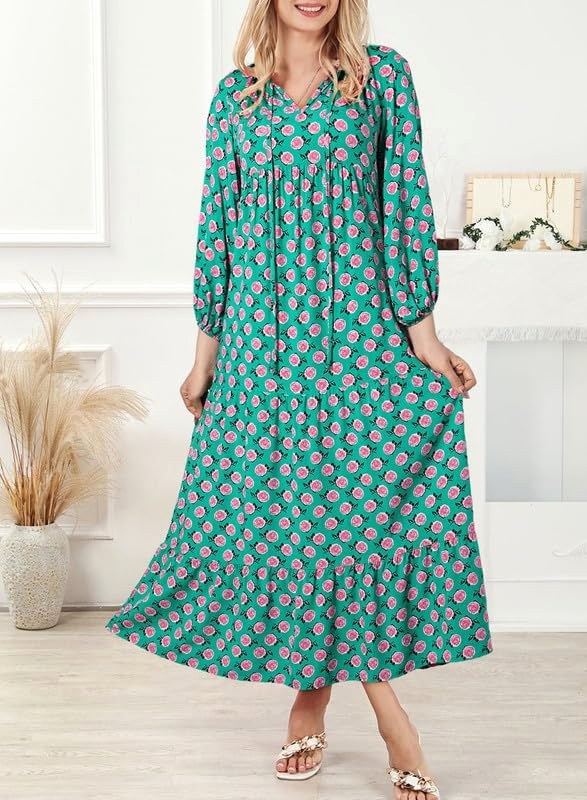 Meadow | Women's Boho Floral Puff Sleeve Maxi Dress - image 8