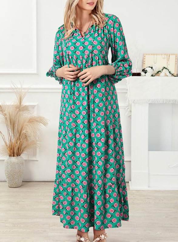 Meadow | Women's Boho Floral Puff Sleeve Maxi Dress - image 9
