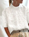 Megan | Women's Floral Stand-Up Collar Blouse - White