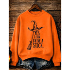 Megan | Women's Halloween Witch Graphic Sweatshirt, Relaxed Crew Neck Sweater | Animated Apparel | Orange