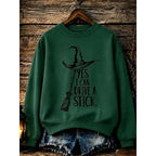 Megan | Women's Halloween Witch Graphic Sweatshirt, Relaxed Crew Neck Sweater | Animated Apparel | Beige