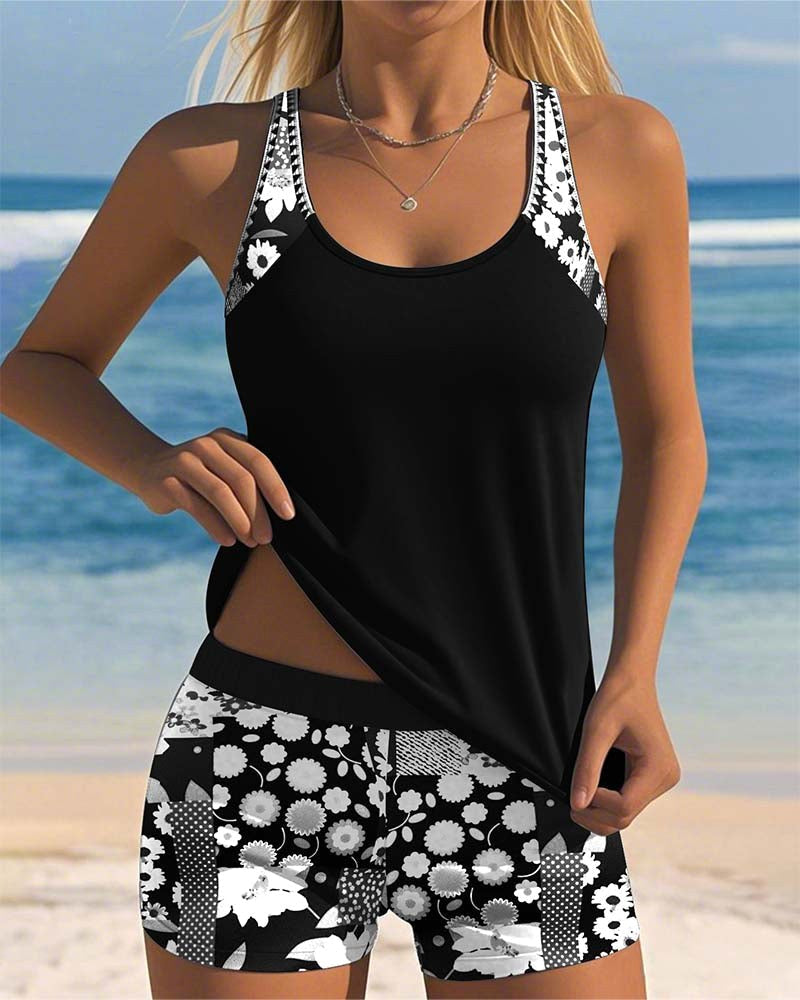 Melanie | Women's Floral Two-Piece Swimsuit - Blue