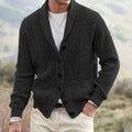 Michael | Men's Shawl Collar Cardigan with Button Front, Ribbed Knit Long Sleeve Cardigan | Animated Apparel | Black