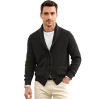 Michael | Men's Shawl Collar Cardigan with Button Front, Ribbed Knit Long Sleeve Cardigan | Animated Apparel