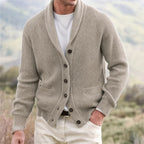 Michael | Men's Shawl Collar Cardigan with Button Front, Ribbed Knit Long Sleeve Cardigan | Animated Apparel