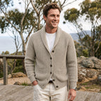 Michael | Men's Shawl Collar Cardigan with Button Front, Ribbed Knit Long Sleeve Cardigan | Animated Apparel