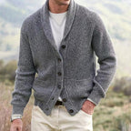 Michael | Men's Shawl Collar Cardigan with Button Front, Ribbed Knit Long Sleeve Cardigan | Animated Apparel