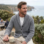 Michael | Men's Shawl Collar Cardigan with Button Front, Ribbed Knit Long Sleeve Cardigan | Animated Apparel