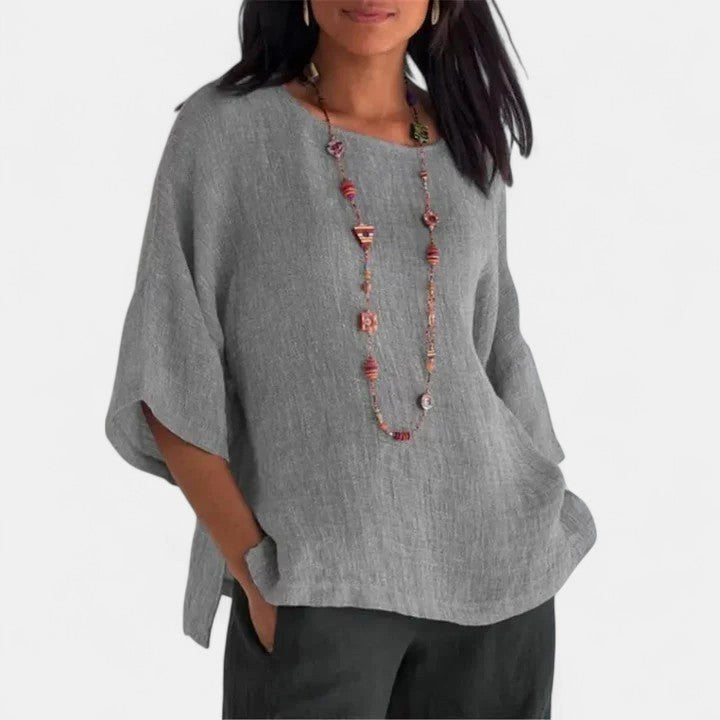 Mila | Women's Cotton-Linen Short Sleeve Blouse - Yellow