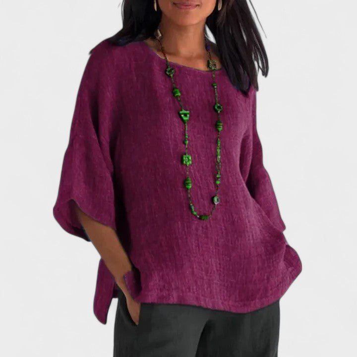 Mila | Women's Cotton-Linen Short Sleeve Blouse - Gray