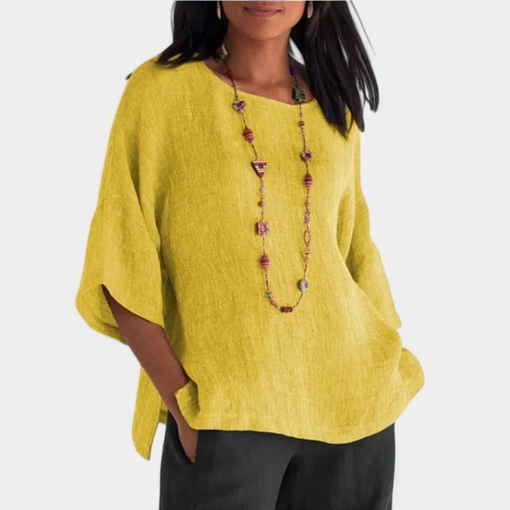 Mila | Women's Cotton-Linen Short Sleeve Blouse - Pink