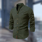 Dylan | Men's Fitted Shirt with Stand Collar, Long-Sleeve Button-Up Shirt | Animated Apparel