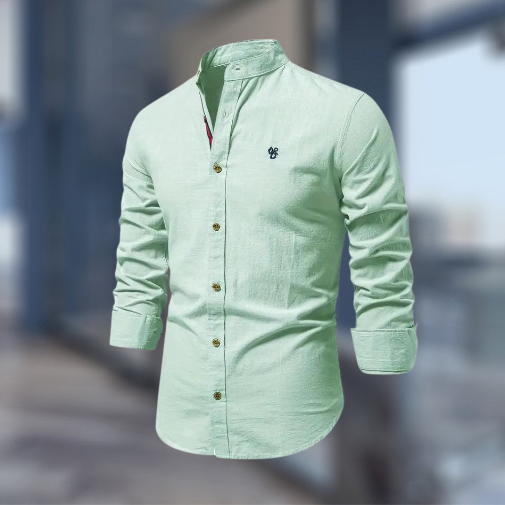 Dylan | Men's Fitted Shirt with Stand Collar, Long-Sleeve Button-Up Shirt | Animated Apparel
