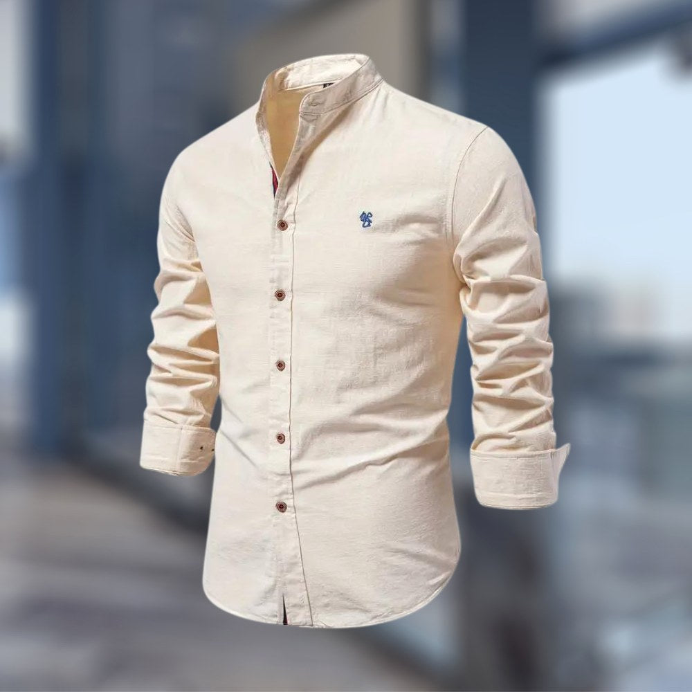 Dylan | Men's Fitted Shirt with Stand Collar, Long-Sleeve Button-Up Shirt | Animated Apparel