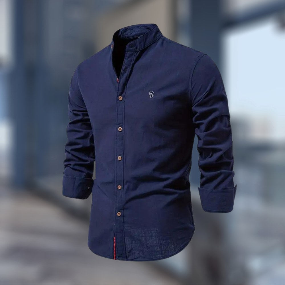 Dylan | Men's Fitted Shirt with Stand Collar, Long-Sleeve Button-Up Shirt | Animated Apparel