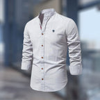 Dylan | Men's Fitted Shirt with Stand Collar, Long-Sleeve Button-Up Shirt | Animated Apparel