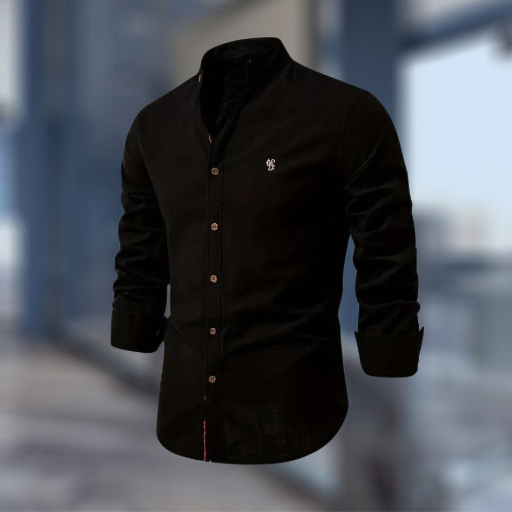 Dylan | Men's Fitted Shirt with Stand Collar, Long-Sleeve Button-Up Shirt | Animated Apparel