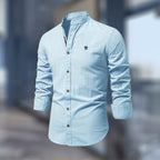 Dylan | Men's Fitted Shirt with Stand Collar, Long-Sleeve Button-Up Shirt | Animated Apparel