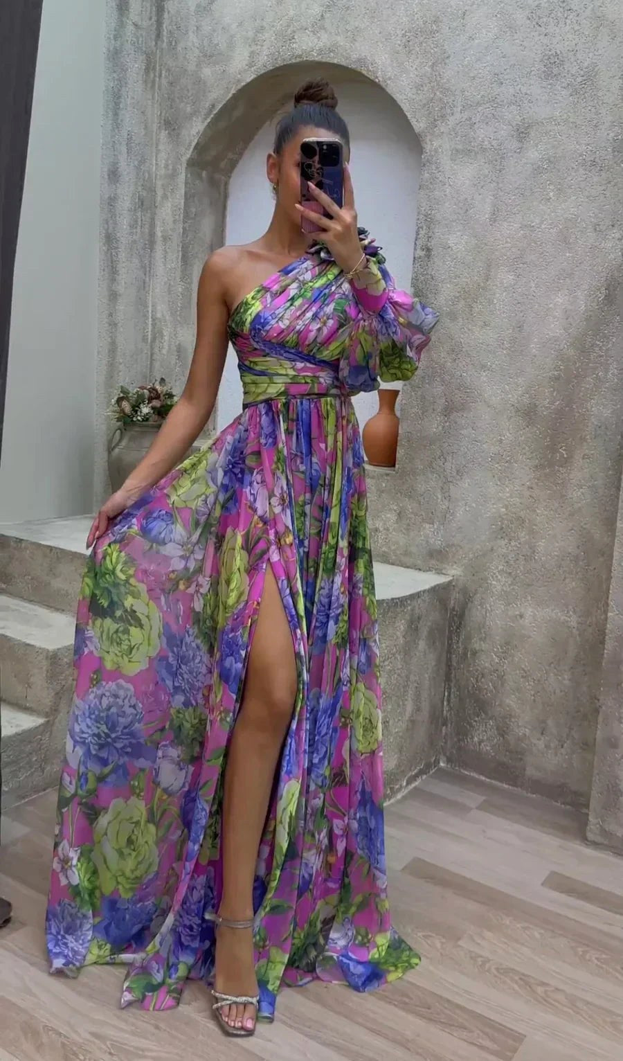 Millie | Women's Elegant Floral Slit Maxi Dress - Purple