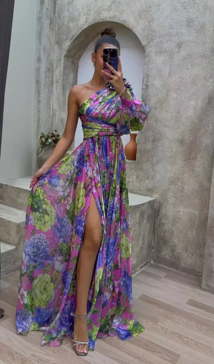 Millie | Women's Elegant Floral Slit Maxi Dress - Purple