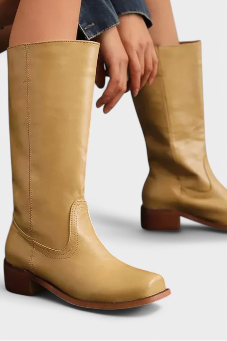 Millie | Women's Knee-High Leather Boots with Block Heel, Elegant Leather Boots | Animated Apparel