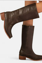 Millie | Women's Knee-High Leather Boots with Block Heel, Elegant Leather Boots | Animated Apparel