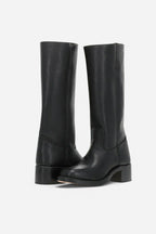 Millie | Women's Knee-High Leather Boots with Block Heel, Elegant Leather Boots | Animated Apparel