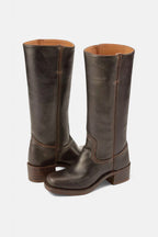 Millie | Women's Knee-High Leather Boots with Block Heel, Elegant Leather Boots | Animated Apparel