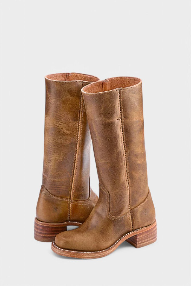 Millie | Women's Knee-High Leather Boots with Block Heel, Elegant Leather Boots | Animated Apparel